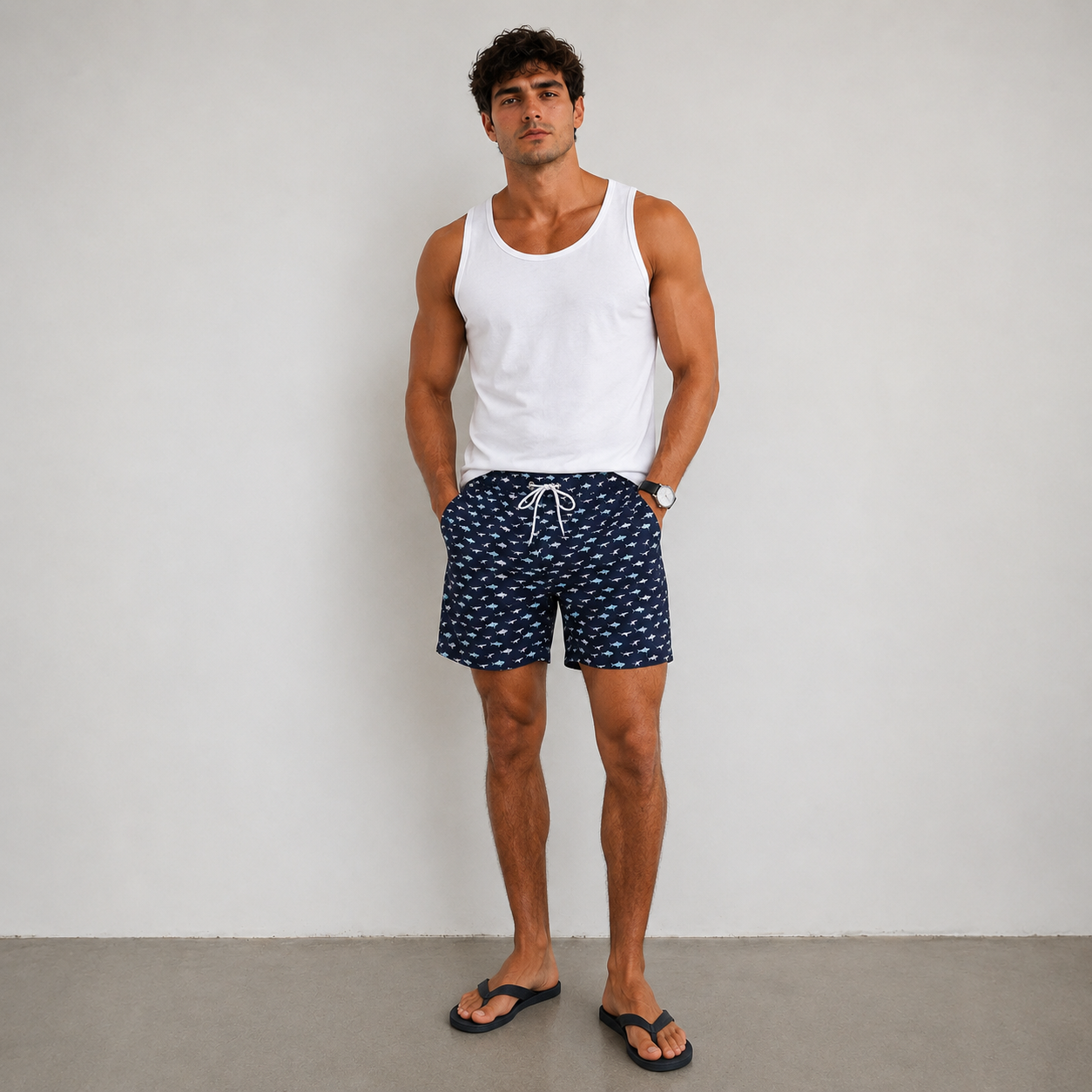 DATIFER | Bañador corto con estampado de playa