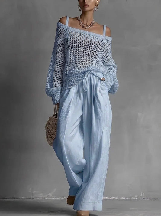 CONJUNTO AMALFI DE PUNTO CALADO Y PANTALÓN FLUIDO
