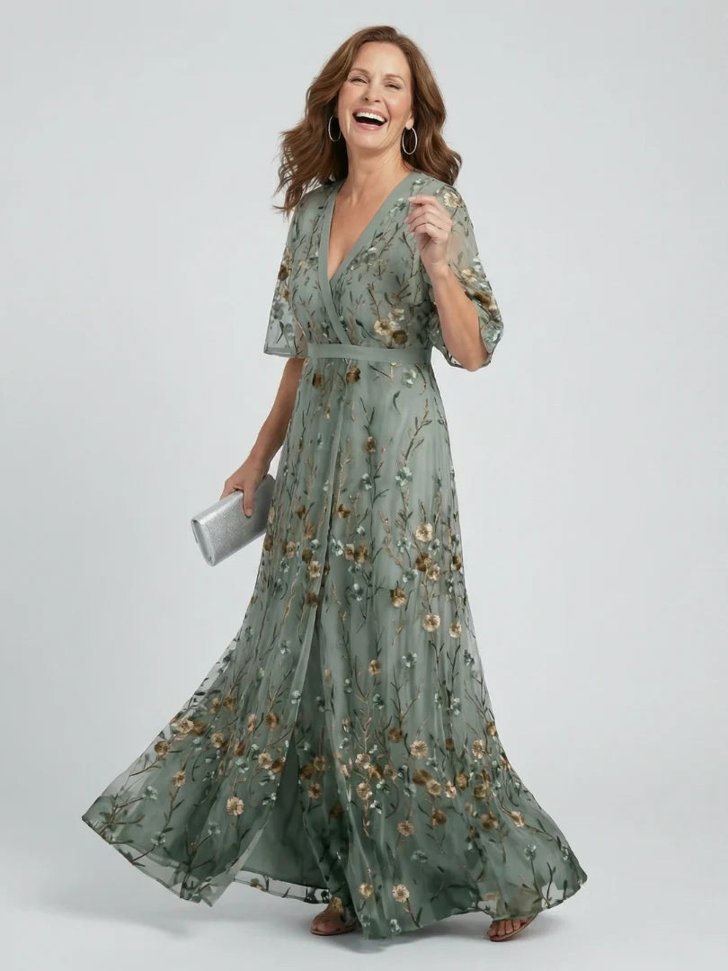 VESTIDO LARGO FLUIDO DE CUELLO HALTER CON ESTAMPADO FLORAL