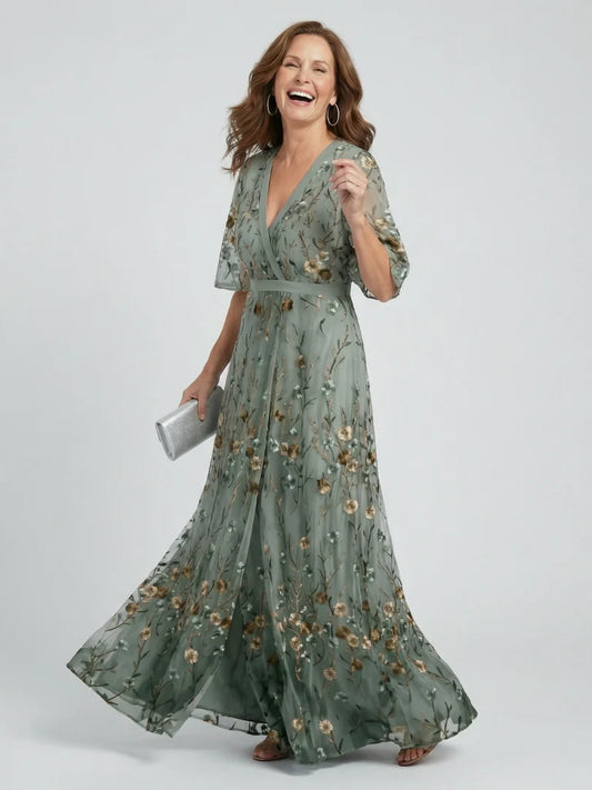 VESTIDO LARGO FLUIDO DE CUELLO HALTER CON ESTAMPADO FLORAL