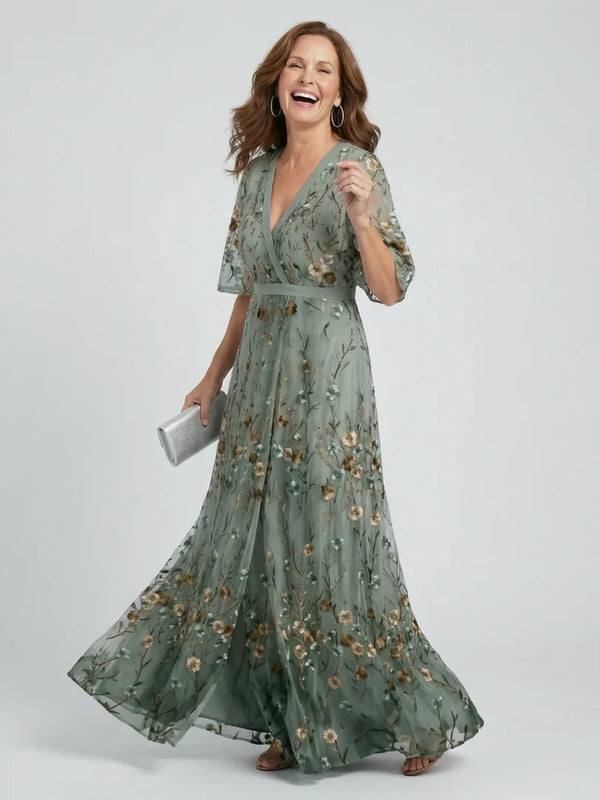 VESTIDO LARGO FLUIDO DE CUELLO HALTER CON ESTAMPADO FLORAL