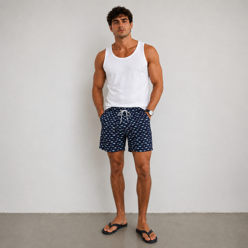 DATIFER | Bañador corto con estampado de playa
