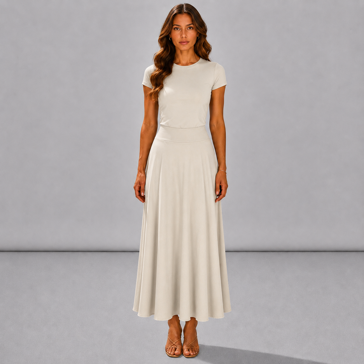 Elegante falda midi de satén similar a la seda con cintura alta y cola de sirena para mujer en primavera y verano