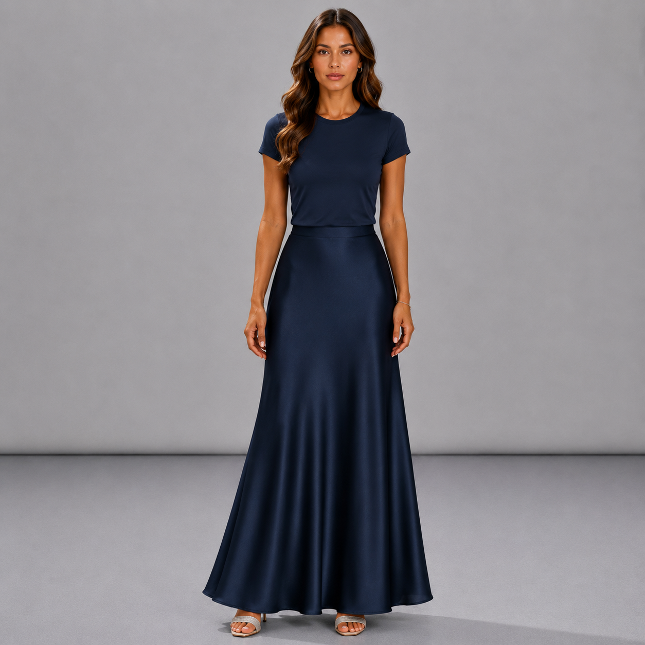 Elegante falda midi de satén similar a la seda con cintura alta y cola de sirena para mujer en primavera y verano