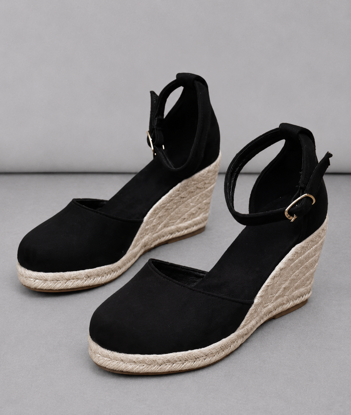 Sandalias de tacón de cuña de alpargata de gamuza Beige para mujer