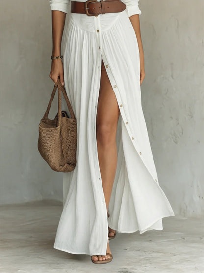 VESTIDO MAXI LARGO CON CUELLO ESCOTADO Y MANGA LARGA
