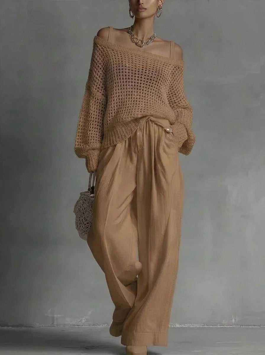 CONJUNTO AMALFI DE PUNTO CALADO Y PANTALÓN FLUIDO