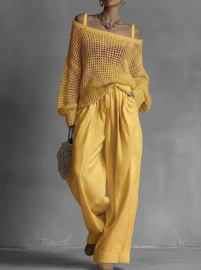CONJUNTO AMALFI DE PUNTO CALADO Y PANTALÓN FLUIDO