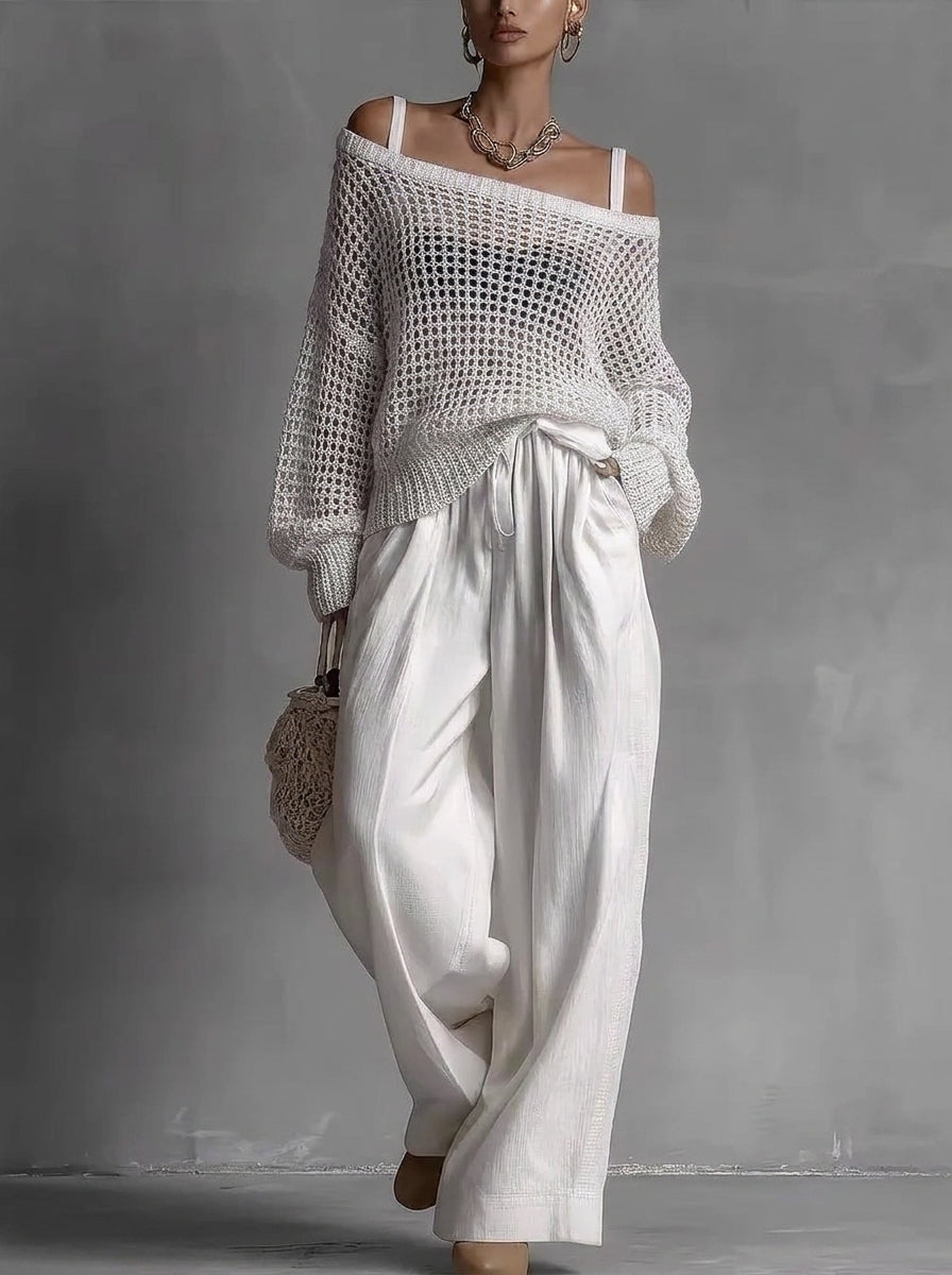 CONJUNTO AMALFI DE PUNTO CALADO Y PANTALÓN FLUIDO