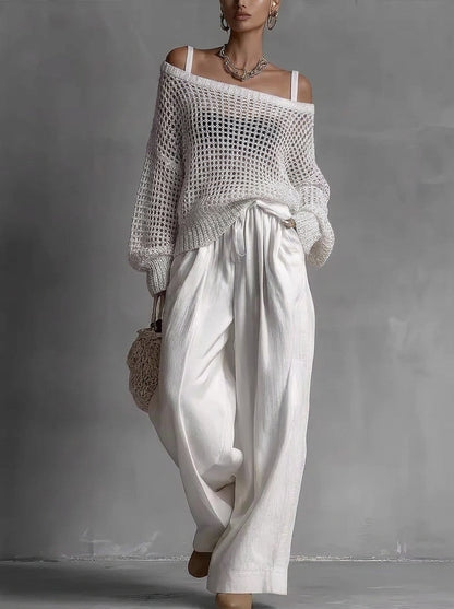 CONJUNTO AMALFI DE PUNTO CALADO Y PANTALÓN FLUIDO