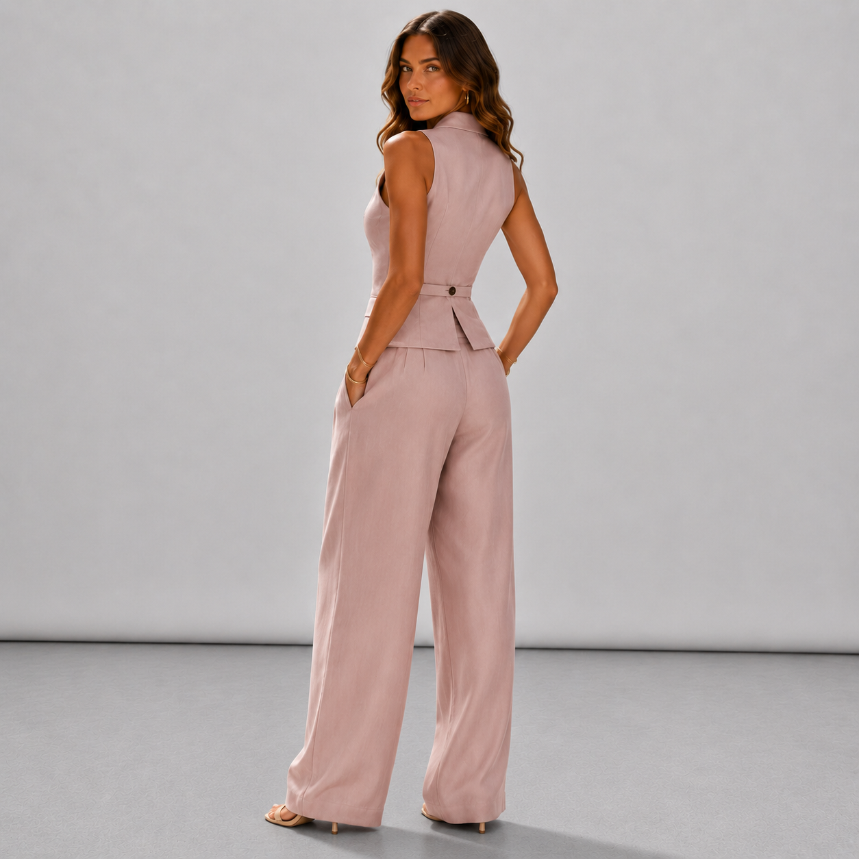 Conjunto de dos piezas para mujer con cuello en V y botones