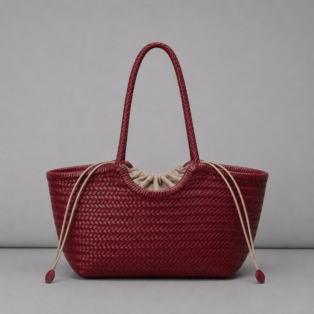 Bolso Tote de Cuero Genuino Tejido a Mano