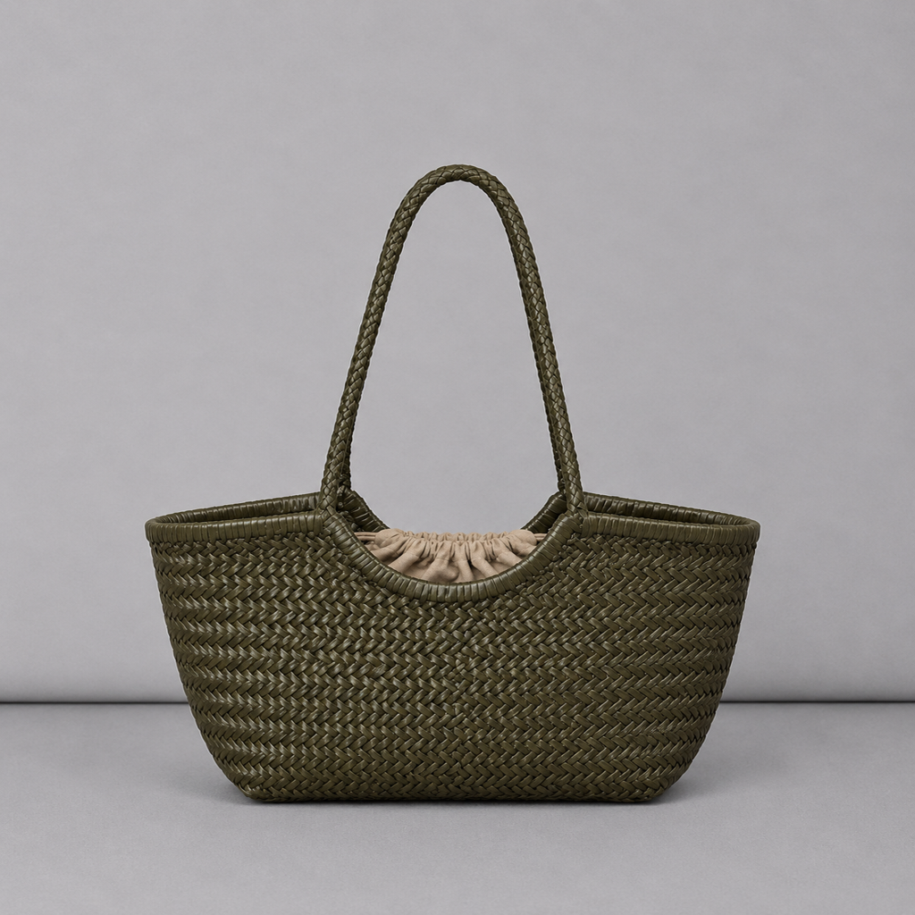 Bolso Tote de Cuero Genuino Tejido a Mano