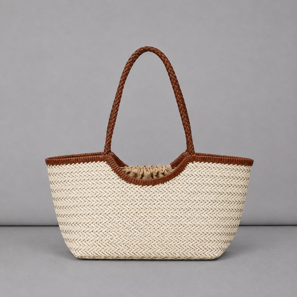 Bolso Tote de Cuero Genuino Tejido a Mano