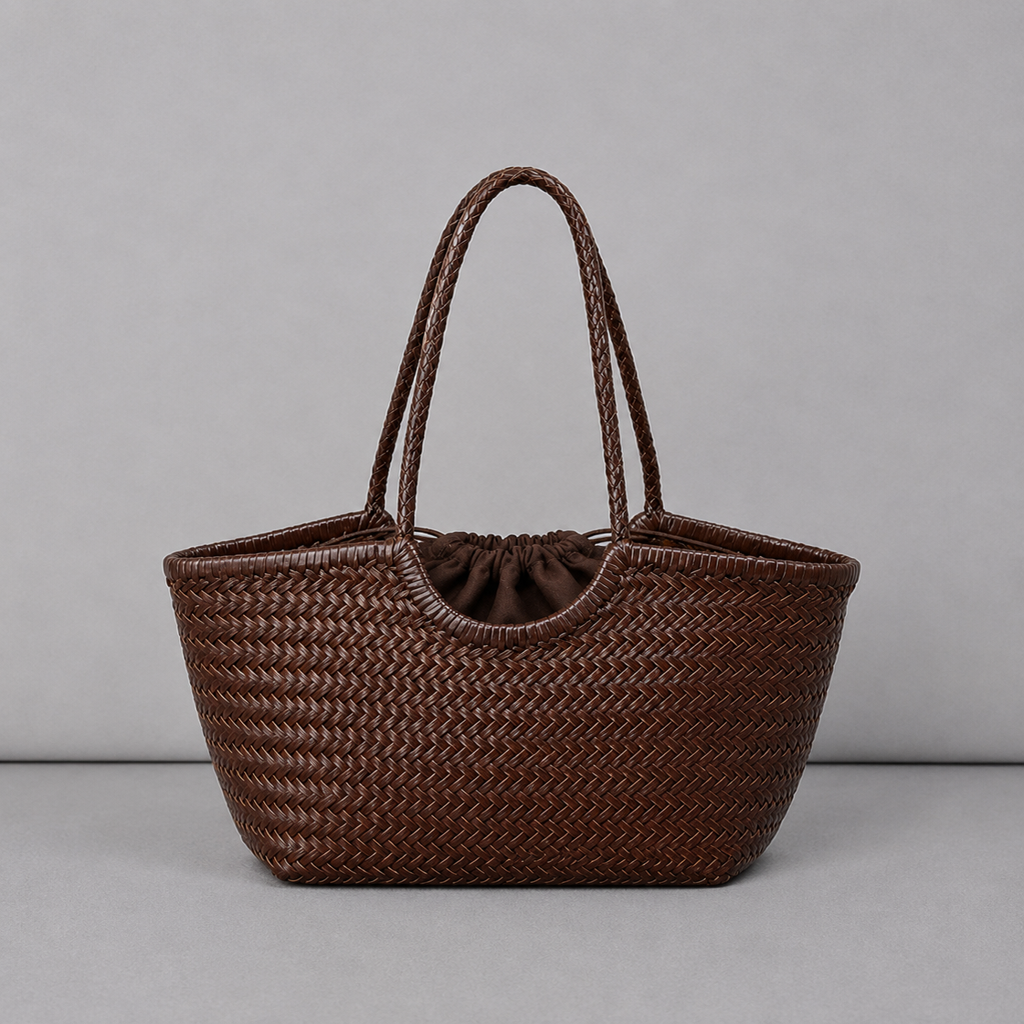 Bolso Tote de Cuero Genuino Tejido a Mano