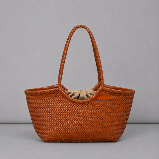 Bolso Tote de Cuero Genuino Tejido a Mano